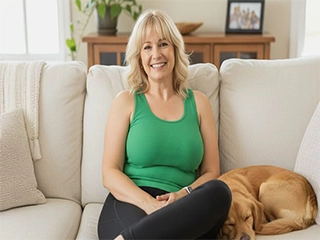 Happy woman wearing Purisaki patch under clothing